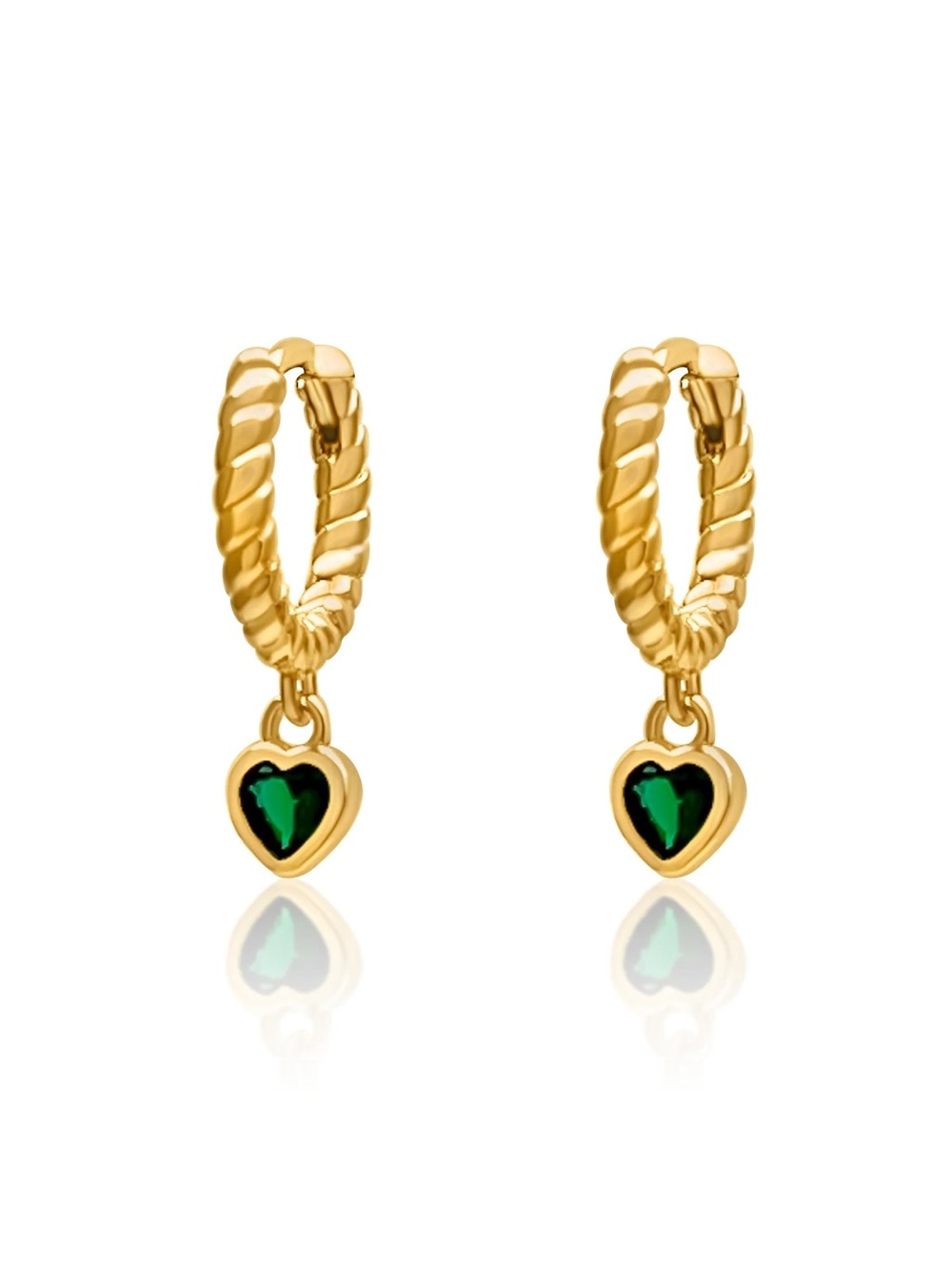 Adina Eden Dangling Bezel Heart Textured Huggie Earrings
